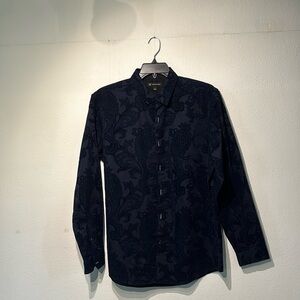 INC. Macys dark blue burnt velvet paisley shirt long sleeve large